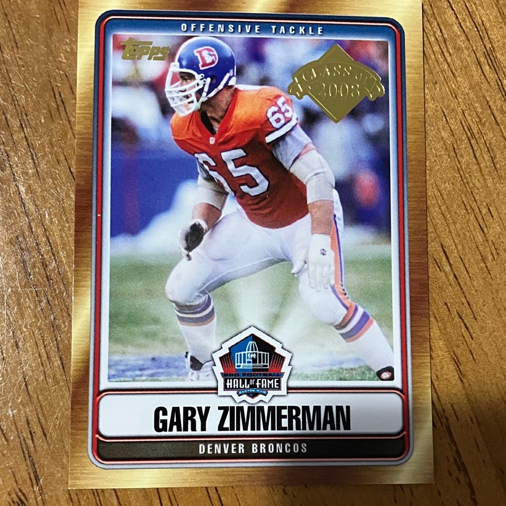 DENVER BRONCOS Gary Zimmerman, Topps Gold and Red Hall of Fame Card, vintage